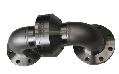 Hydraulic rotary joint with double bend flange connection