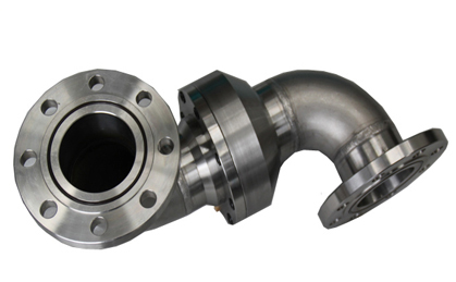 Hydraulic rotary joint with double bend flange connection