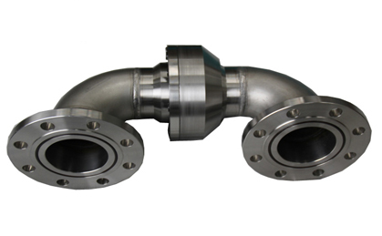 Hydraulic rotary joint with double bend flange connection